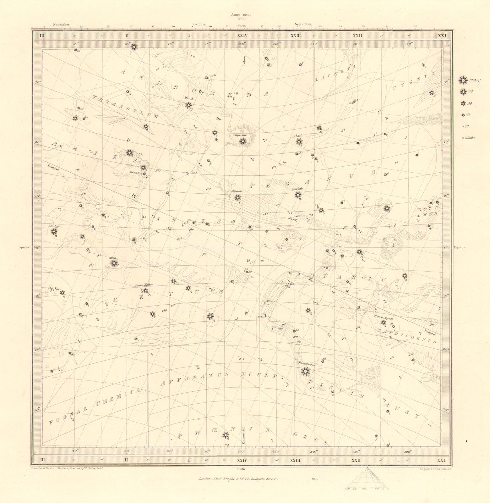 ASTRONOMY CELESTIAL. Star map. Star chart, I. Vernal Equinox. SDUK 1848